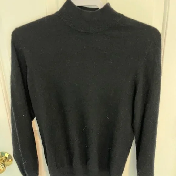 Black 2-ply Cashmere Mock Turtleneck - Picture 1 of 3